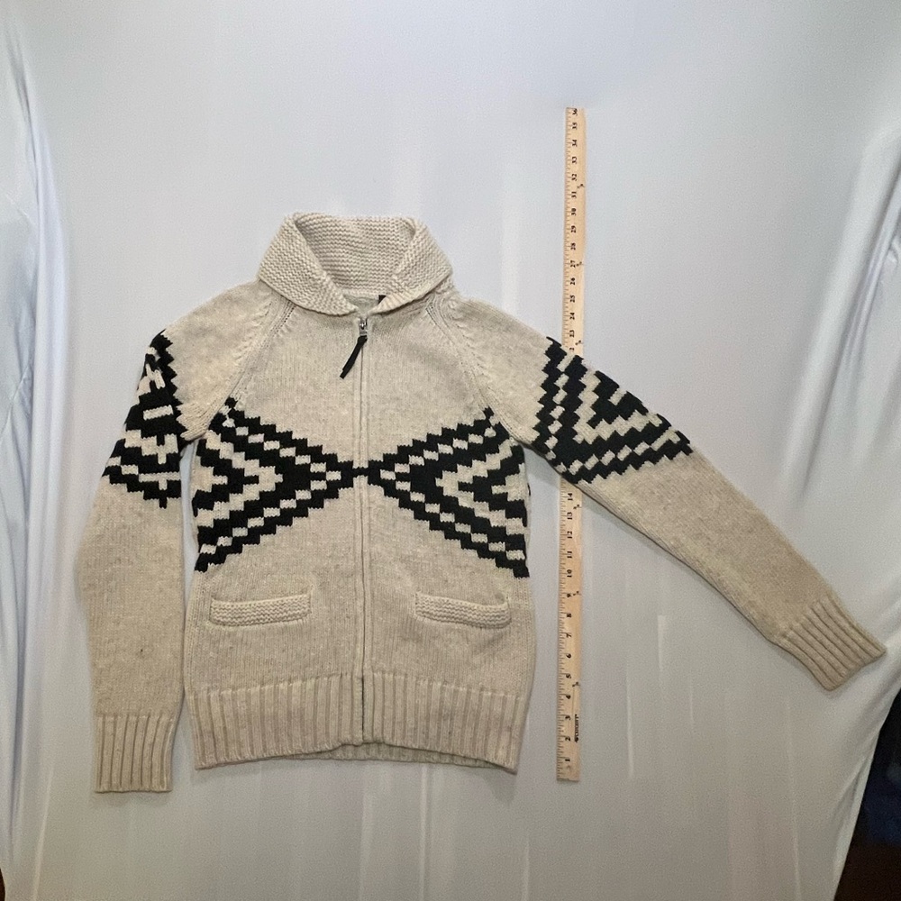 TNA Cream and Black Geometric Turtleneck Sweater